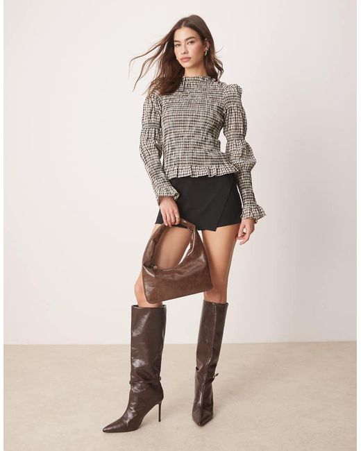 Y.A.S Gray Shirred Detail Long Sleeve Top