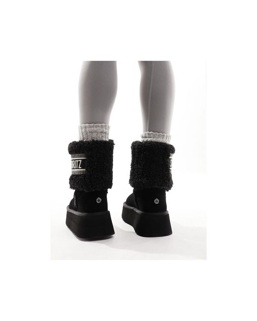 Steve Madden Black St.moritz Fluffy Cuff Ankle Boots