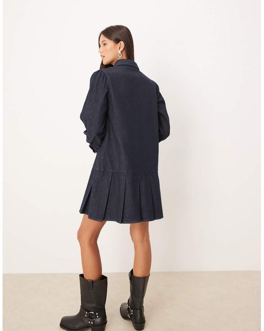 Glamorous Blue Drop Waist Pleated Mini Denim Dress