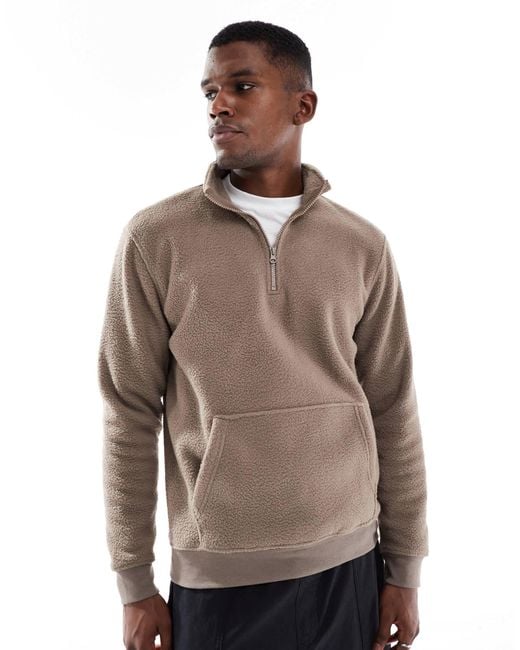 Only & Sons Brown Quarter Zip Fleece for men