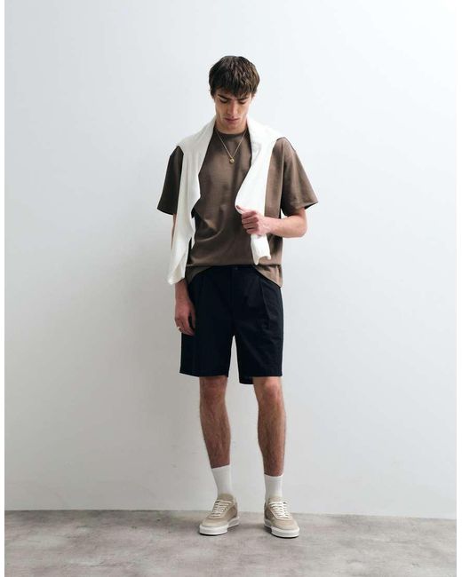 ASOS COLLECTIVE Black Pleated Cotton-linen Blend Shorts for men
