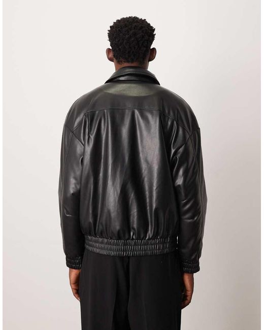 Only & Sons Black Oversized Faux Leather Padded Bomber Jacket for men