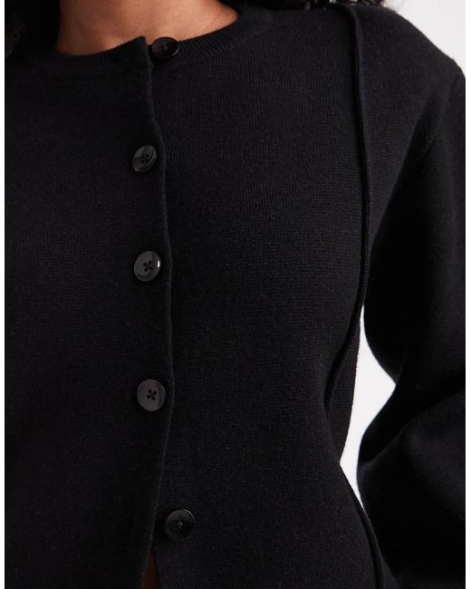 ASOS Black Structured Shoulder Pad Waisted Crew Neck Cardigan