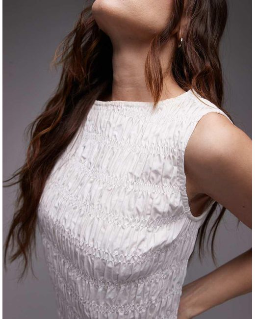 Vestido Corto Fruncido De Popelina De TOPSHOP de color Gray