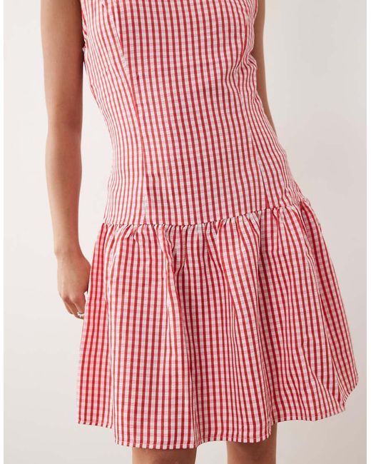 Vila Pink Drop Waist Ginham Mini Dress