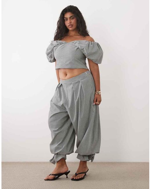 ASOS Gray Curve Co-Ord Gingham Off The Shoulder Peplum Top