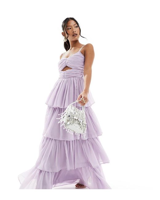 Anaya Petite Purple Bridesmaids Tiered Maxi Dress With Cut Out