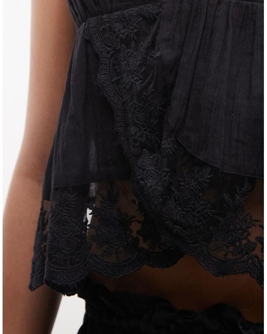 Collusion Black Lace Trim Wrap Cami Beach Co-ord