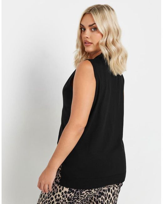 Yours Clothing Black Knitted Button Front Vest Top