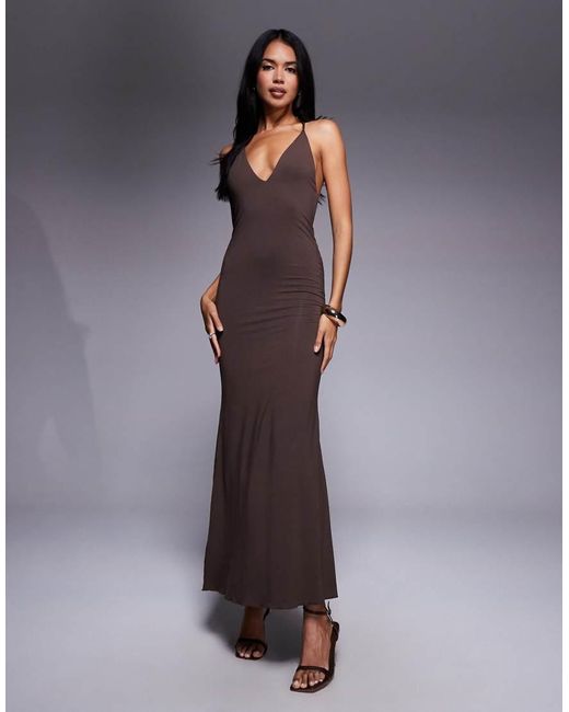 Oh Polly Purple Plunge Halter Neck Maxi Dress