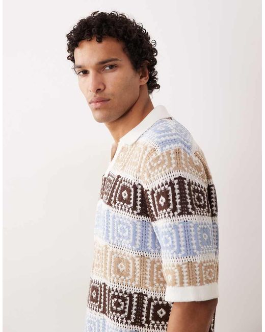 Only & Sons White Relaxed Fit Crochet Polo for men