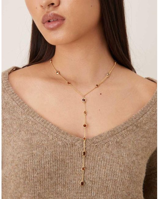 Mango Brown Faux Jeweled Drop Chain Necklace