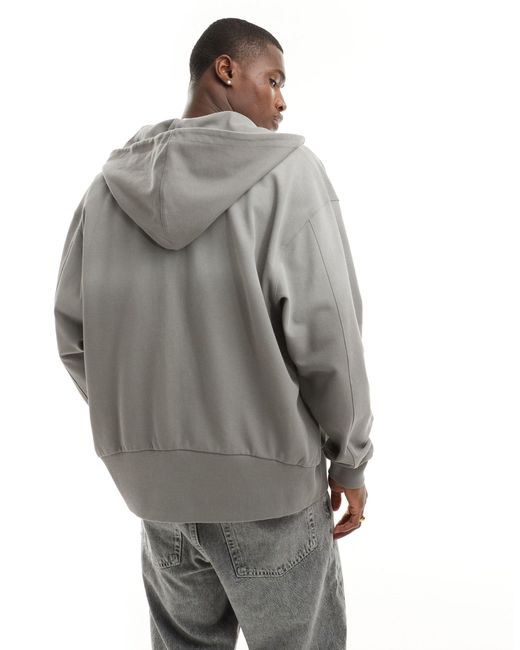 ASOS Gray Oversized Pique Washed Zip Through Hoodie for men