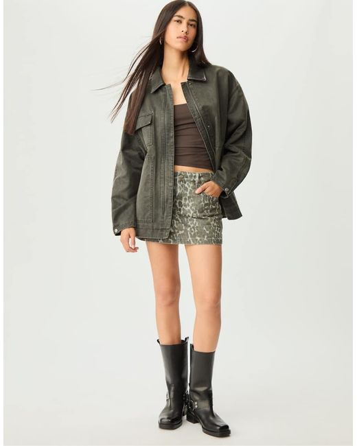 Stradivarius Green Oversize Waxed Jacket