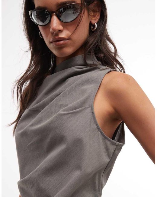 Weekday Gray High Neck Asymmetric Top