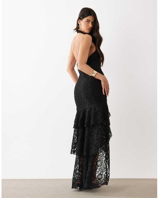 ASOS Black Lace Fishtail Maxi Dress With Sweetheart Bust
