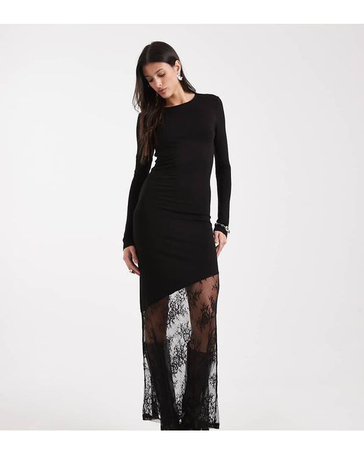 Noisy May Black Long Sleeve Maxi Dress With Lace Fishtail