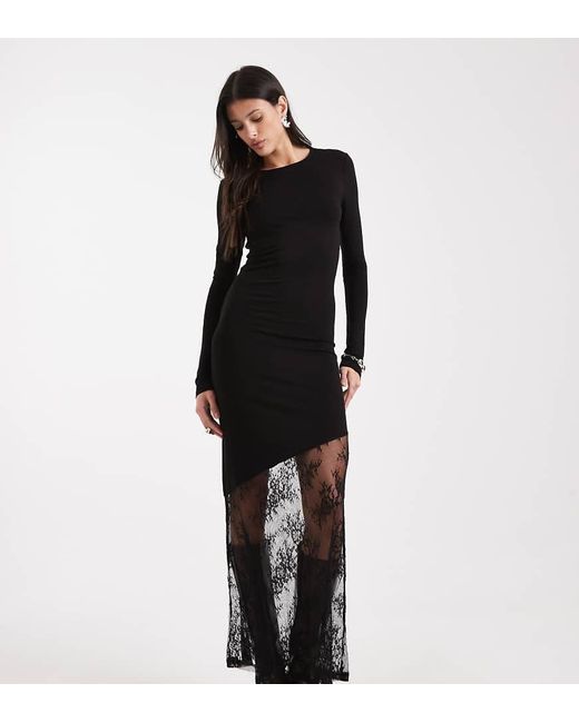 Noisy May Black Long Sleeve Maxi Dress With Lace Fishtail