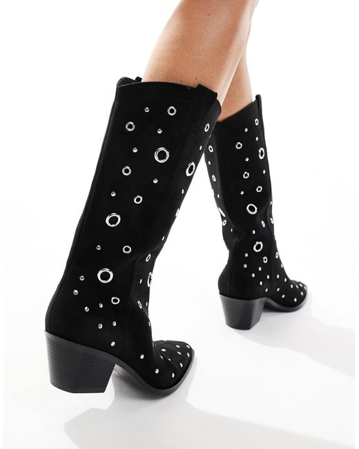 Bottes western en daim à clous Stradivarius en coloris Black
