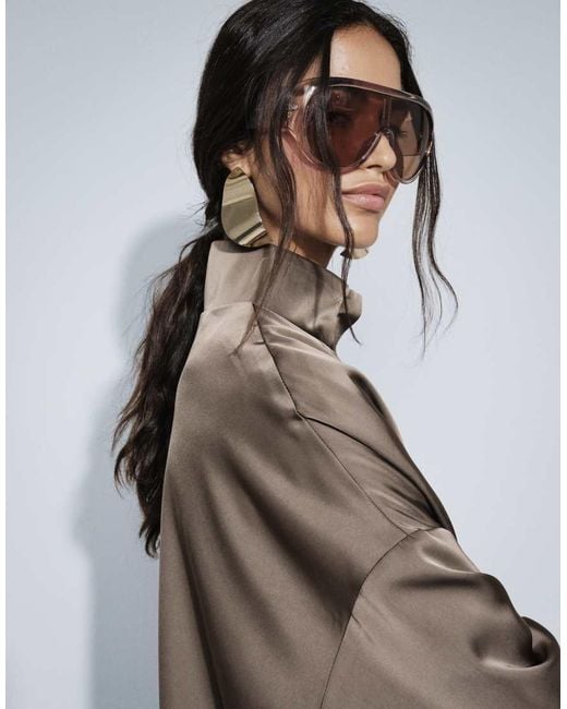 Missy Empire Brown Satin Funnel Neck Bubble Hem And Sleeve Playsuit
