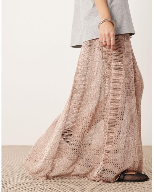ASOS Gray Metallic Knitted Sheer Sweeping Maxi Skirt