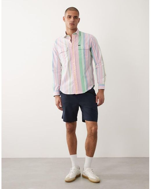 Polo Ralph Lauren White Icon Logo Striped Cotton Long Sleeve Shirt for men