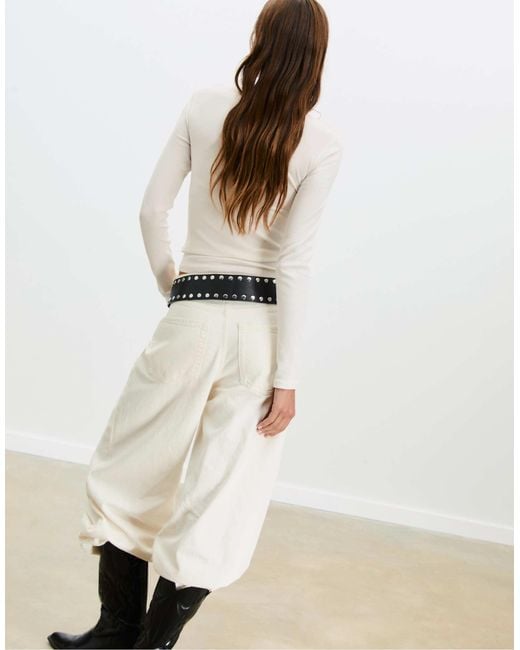 Stradivarius White – langärmliges basic-t-shirt