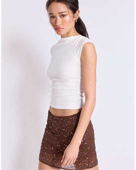 Stradivarius White Embroidered Mini Skort