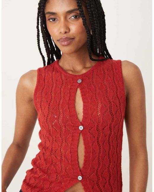 Motel Red Birama Button Detail Knit Tank Top