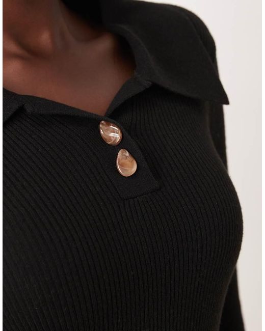 Mango Black Polo Top With Flared Sleeves