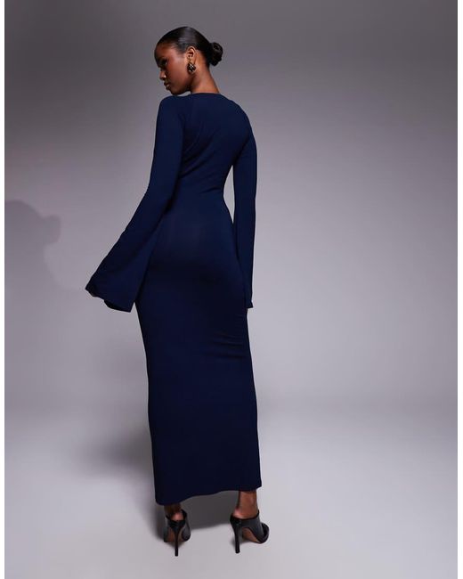 ASOS Blue Long Flute Sleeves Super Scoop Midi Dress