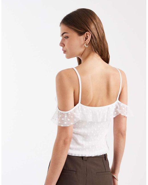 Miss Selfridge White Ruffle Front Cold Shoulder Top