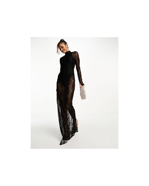 ASOS Black Lace Overlay Body Maxi Dress