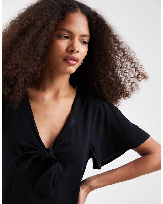 Vero Moda Black Easy Joy Short Sleeve Bow Front Mini Dress