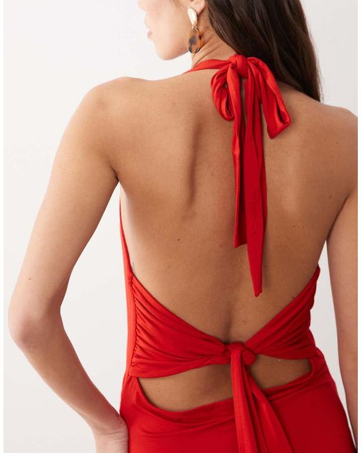 ASOS Red Tie Back Halter Neck Midaxi Dress