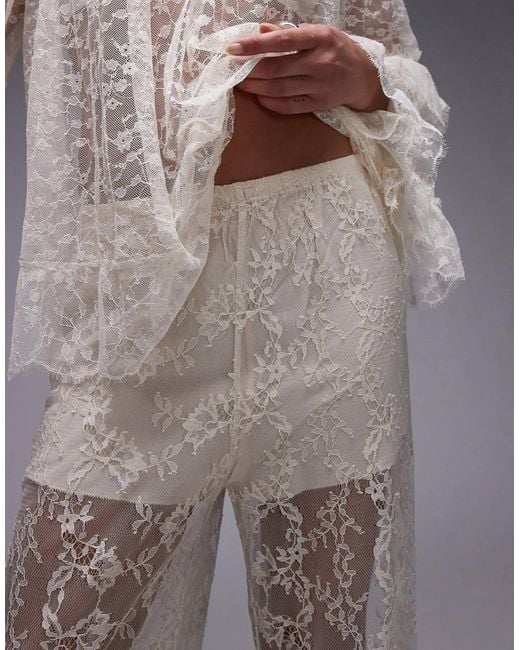& Other Stories Gray Sheer Lace Trousers With Scallop Hem And Fitted Hotpants