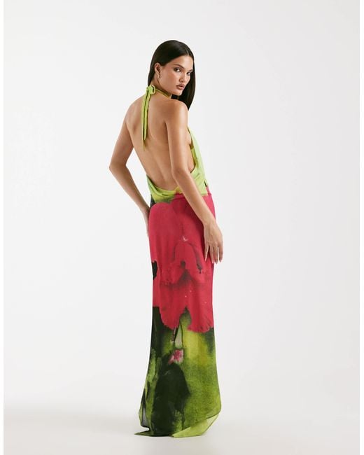 I.AM.GIA Multicolor Samantha Plunge Cowl Halterneck Low Back Maxi Dress