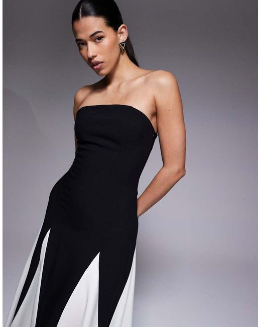 Kaiia Blue Exclusive Bandeau Contrast Godet Maxi Dress