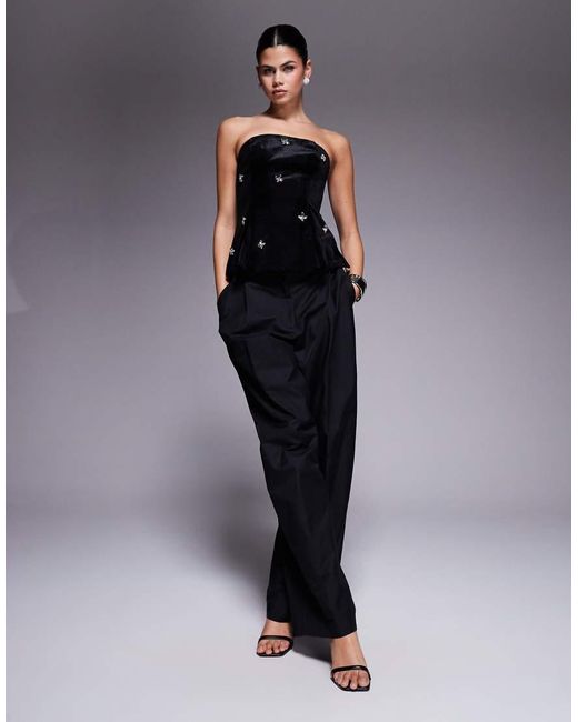 New Look Fluwelen Bandeau-Top Met Siersteentjes in het Gray