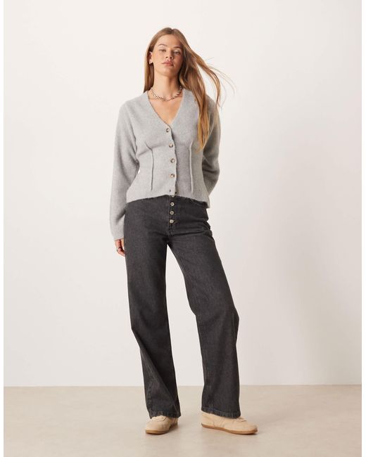 ASOS Gray Cardigan With Exposed Waist Seams With Wool
