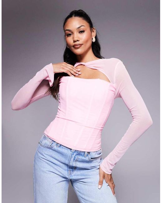 Taideux Blue Fuller Bust Tilly Mesh Boned Cut Out Corset Top With Lace Up Back Detail