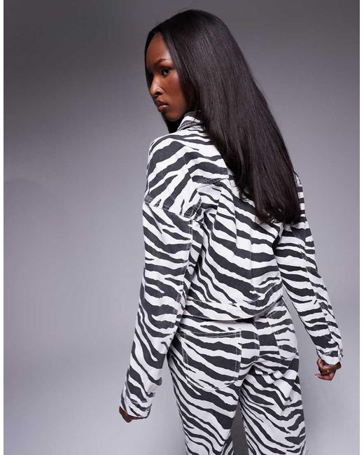 River Island Denim Jack Met Zebraprint, Deel Van Co-Ord Set in het Black