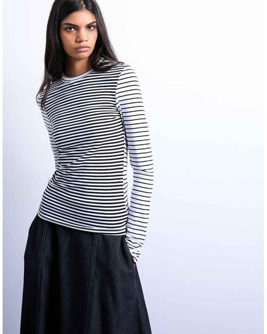 Top A Rayas De Manga Larga Con Espalda En Contraste De -Negro TOPSHOP de color Blue