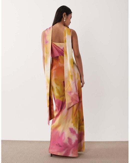 Pretty Lavish Pink Keisha Scarf Cowl Neck Satin Cami Maxi Dress