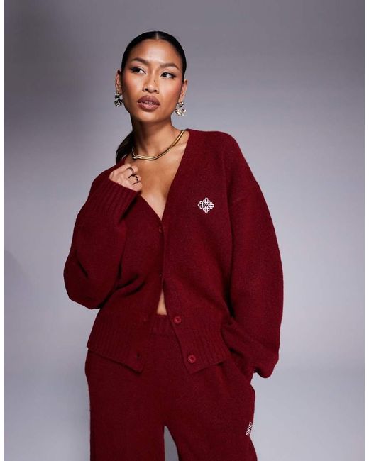 The Couture Club Red Co-ord Oversized Fluffy Knitted Cardigan