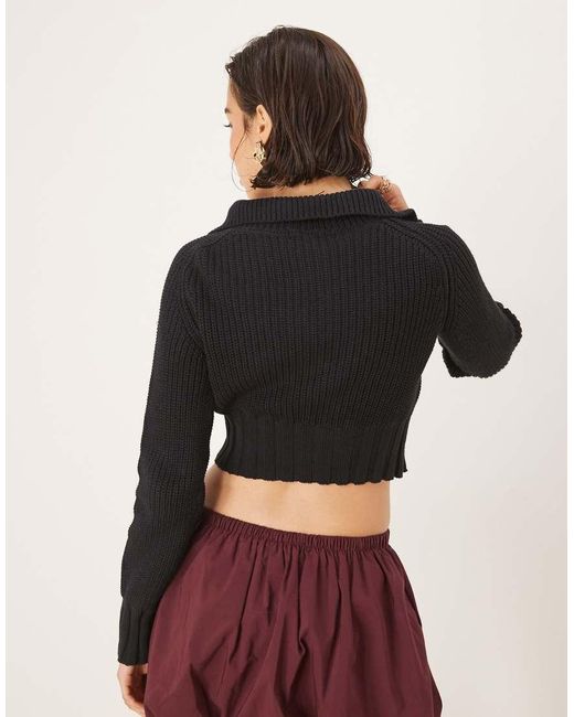 Glamorous Black Quarter Zip Crop Ribbed-Jumper