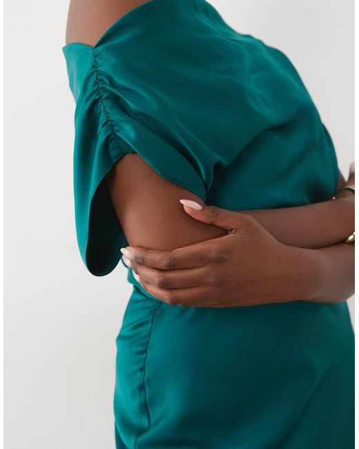 ASOS Green One Shoulder Asymmetric Satin Maxi Dress