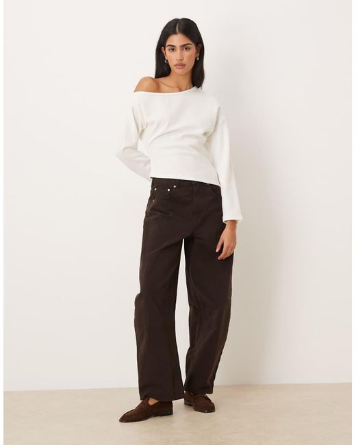 ASOS White Supersoft Touch Off Shoulder Corset Waist Long Sleeve Top