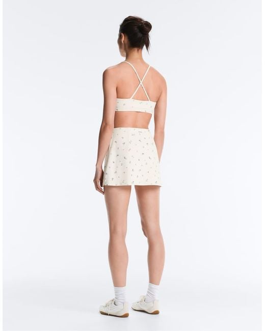 Oysho White Evermove High Rise Floral Print Short Skirt