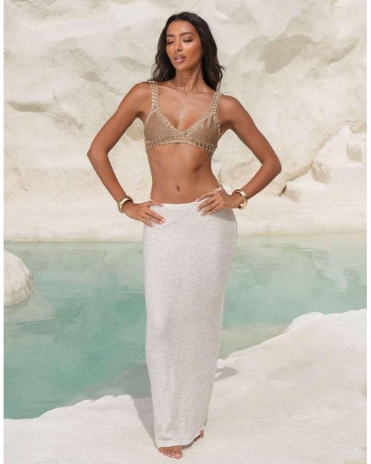 Moda Minx Green X Alejandra Vidal Sequin Knit Maxi Skirt